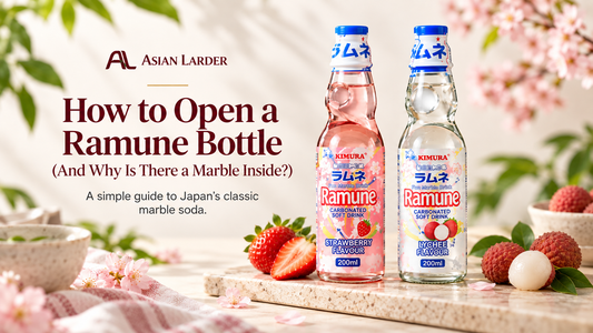 Kimura strawberry and lychee Ramune bottles with the title How to Open a Ramune Bottle and Why Is There a Marble Inside.