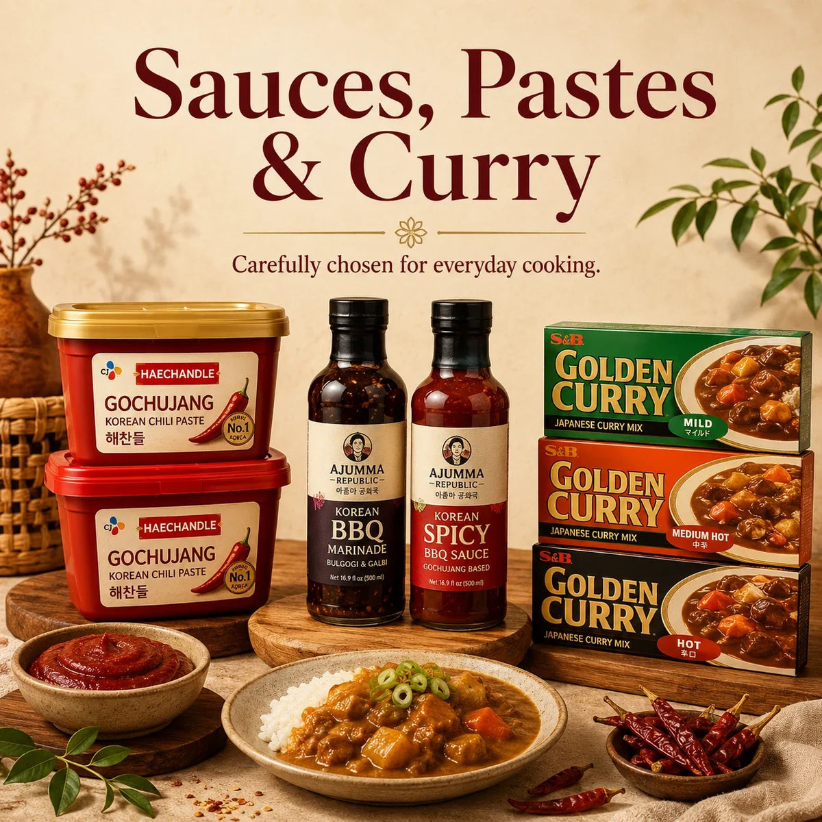 Korean gochujang, BBQ sauces and Japanese curry selection