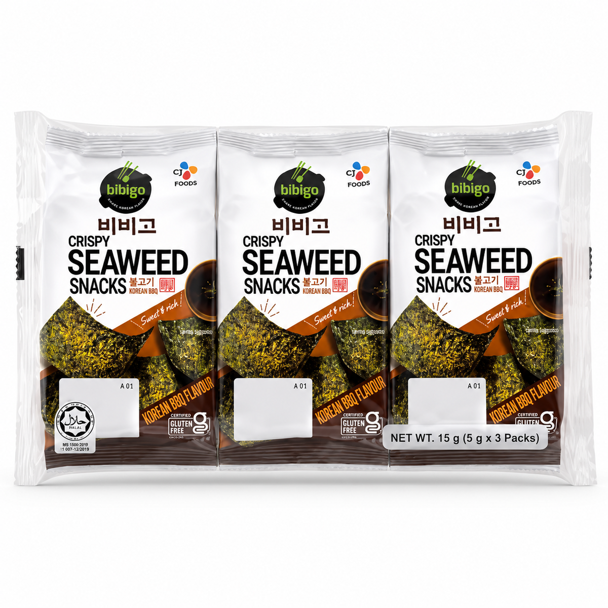 CJ Bibigo Crispy Seaweed Snacks Korean BBQ Flavour 15g